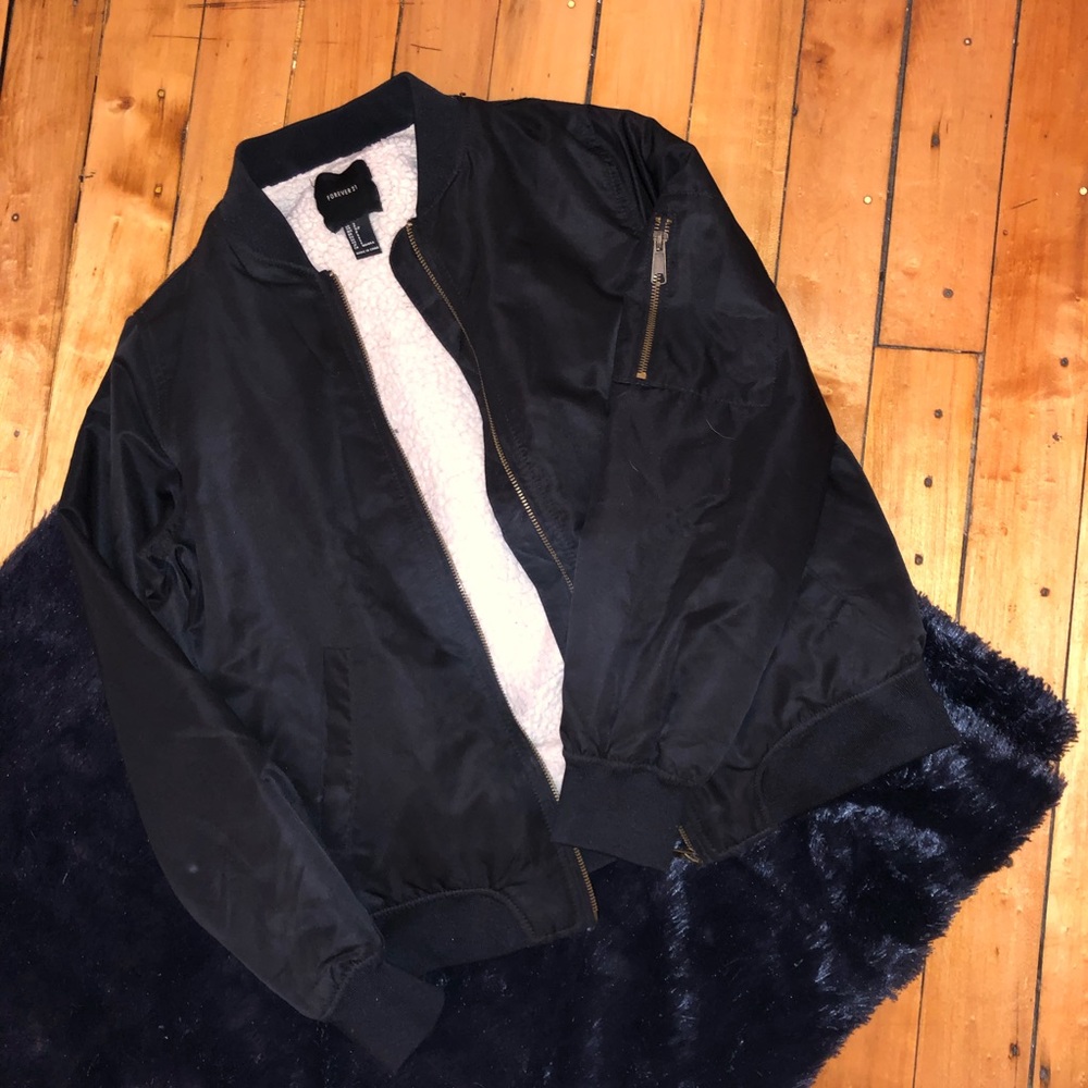 Black Bomber Jacket with Fur Inside